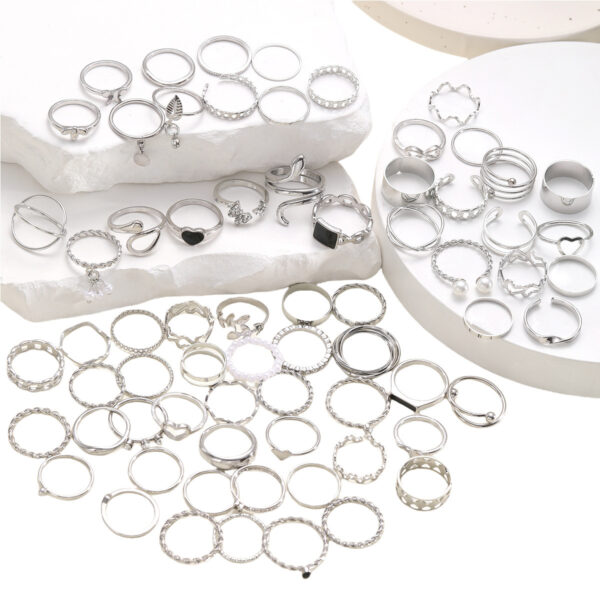 69-piece Set Pearl Simple Leaves Hollow Out Love Heart-shaped Ring - Image 3