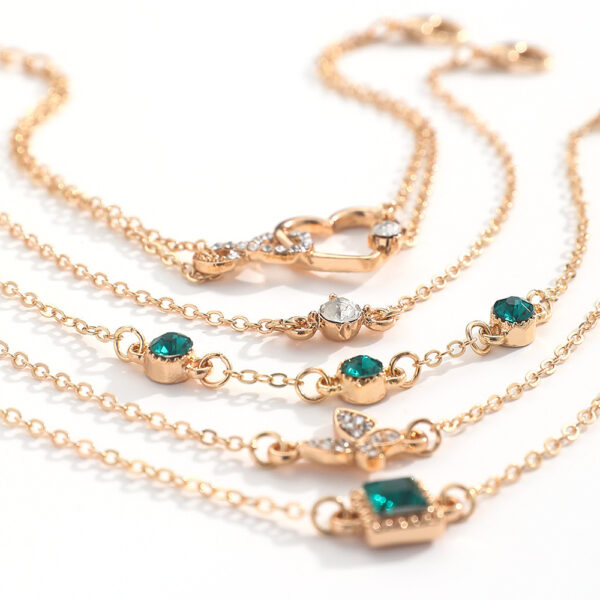 Bohemian 5pc Green Crystal Bracelets Jewelry Set For Women Heart Bracelet - Image 7