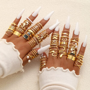 69-piece Set Pearl Simple Leaves Hollow Out Love Heart-shaped Ring