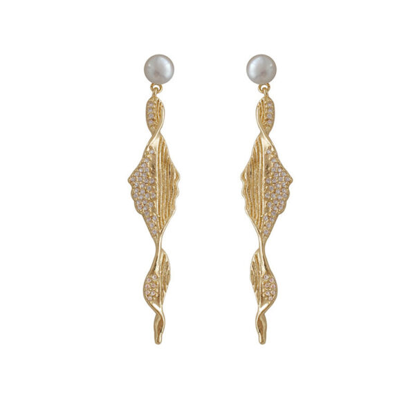 925 Silver Needle Personalized Pearl Metal Earrings With Rhinestones - Image 2