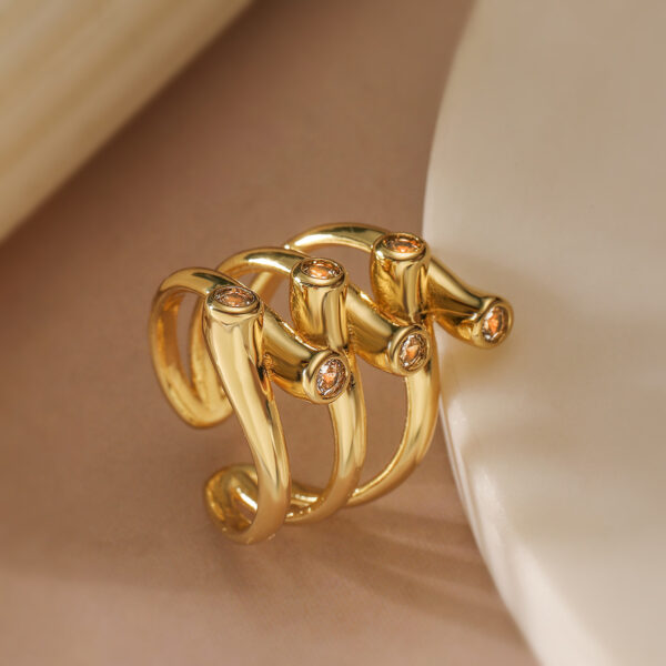 18K Gold Zircon Irregular Geometric Ring - Image 9