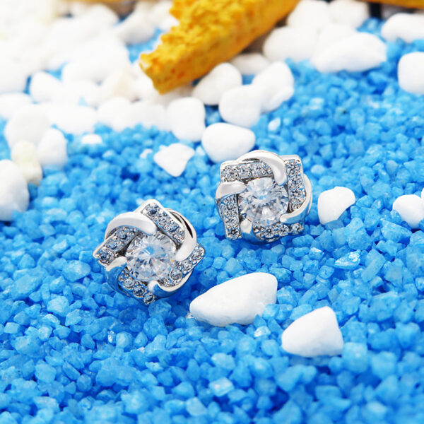 Korean Version Of Three Dimensional Petals Micro-studded Earrings With Diamonds - Image 2