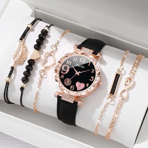 Diamond Dial Belt Quartz Watch Beaded Bracelet Suit - Image 3