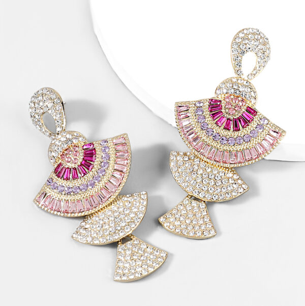 Diamond-studded Rhinestone Acrylic Multi-layer Fan-shaped Earrings Women's Trend Earrings