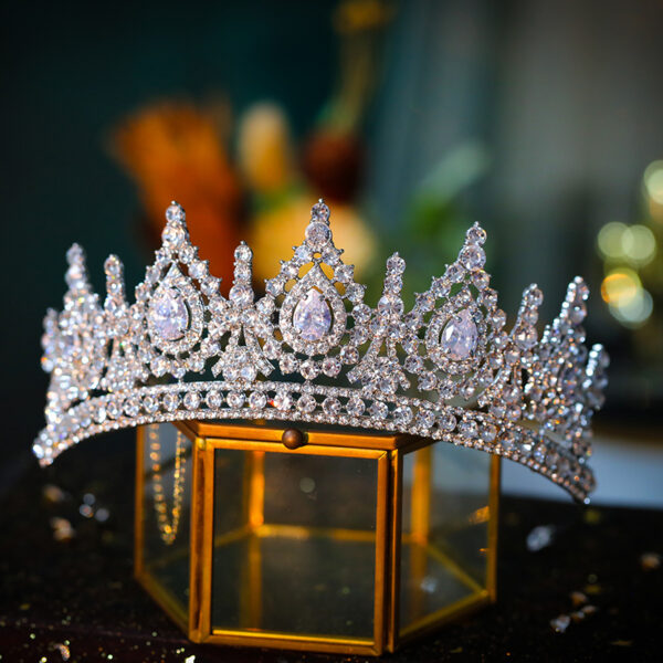 Luxury Cubic Zirconia Crown Crystal Bridal Tiaras Crowns Que - Image 2