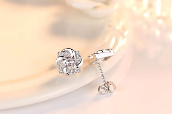 Korean Version Of Three Dimensional Petals Micro-studded Earrings With Diamonds - Image 4