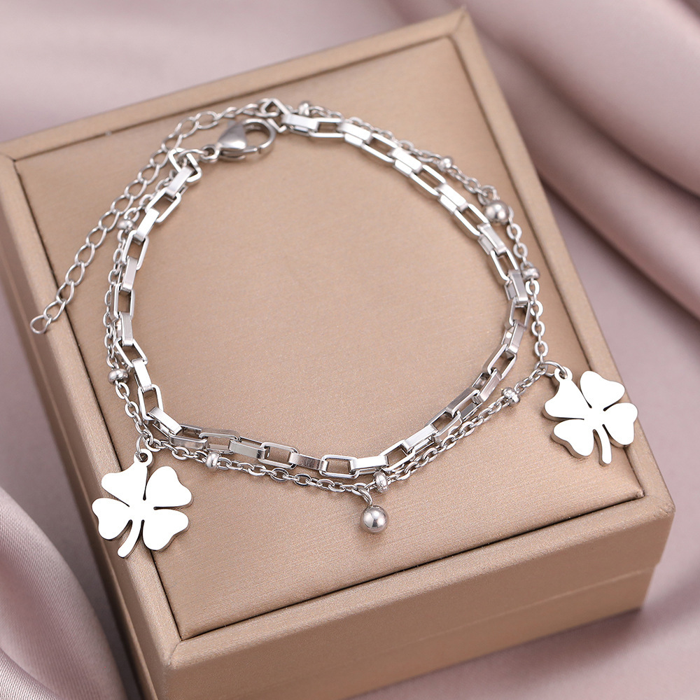 Lucky Clover Pendant Titanium Steel Bracelet - Image 2
