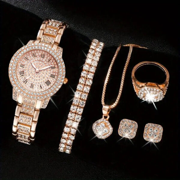 Women's Diamond Fashion Roman Quartz Watch Five-piece Set - Image 3