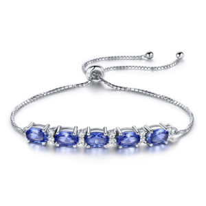 Bracelets For Women Gemstone Blue Topaz Adjustable Chain Link Bracelet