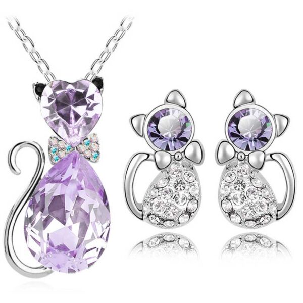 Jewelry Set Austrian Crystal Cute Bow Kitten - Image 7