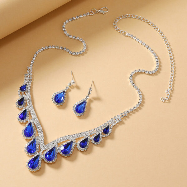 Sapphire Blue Crystal Clavicle Chain Two-piece Earrings Set - Image 8