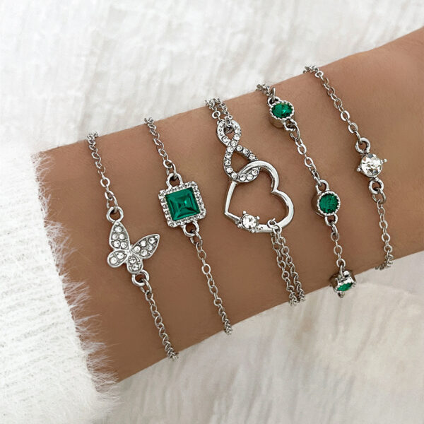 Bohemian 5pc Green Crystal Bracelets Jewelry Set For Women Heart Bracelet - Image 6