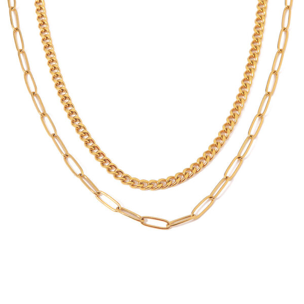 18K Gold Stainless Steel Double Layer Necklace - Image 3