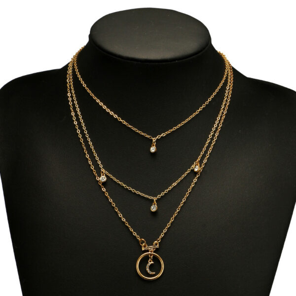 Tocona Bohemian Antique Gold Circle Moon Rhinestone Pendant Chokers Necklaces - Image 2