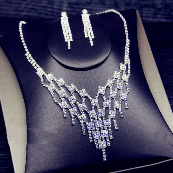 Luxury Full Diamond Necklace Earrings Two Piece Set - Image 3