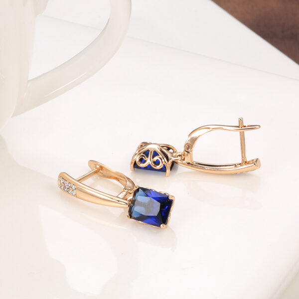 South Korea Fashion Wide Blue Zircon Women's Cold Style Square Diamond Earrings - Image 6