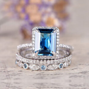 Sea Blue Zircon Engagement Wedding Ring
