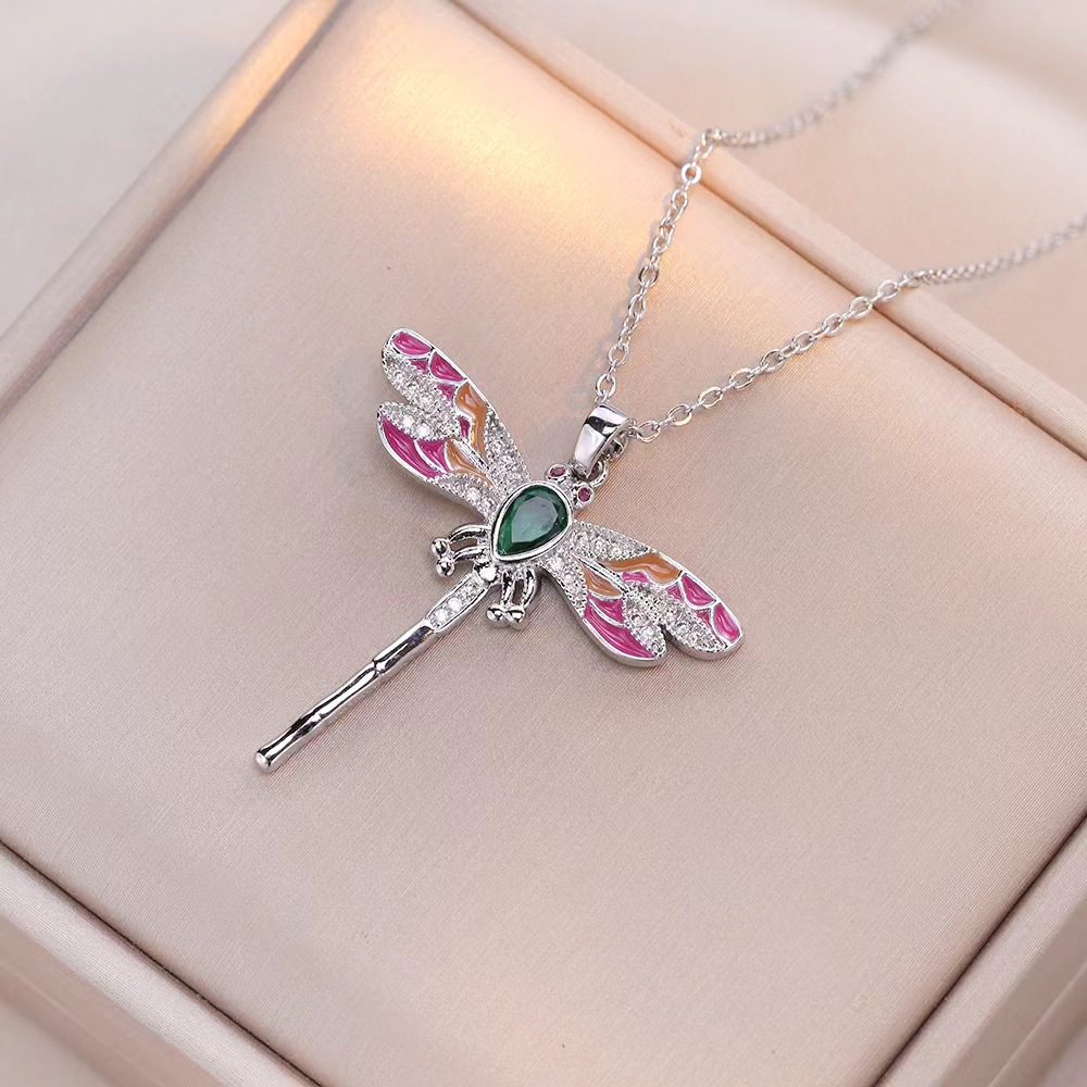 Fashionable Colorful Dragonfly Pendant Necklace - Image 3