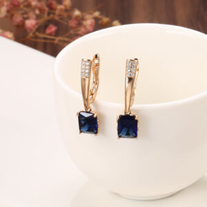 South Korea Fashion Wide Blue Zircon Women's Cold Style Square Diamond Earrings
