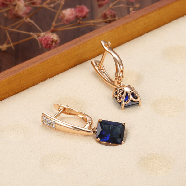 South Korea Fashion Wide Blue Zircon Women's Cold Style Square Diamond Earrings - Image 5