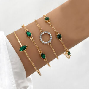 4pcs Geometric Rhinestone Bracelet Water Drop Bracelet Suit