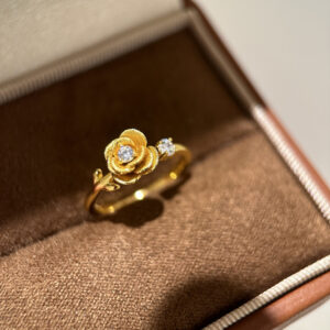 Gold Brushed Rose Shiny Diamond Ring Women's All-match High Sense Retro Affordable Luxury