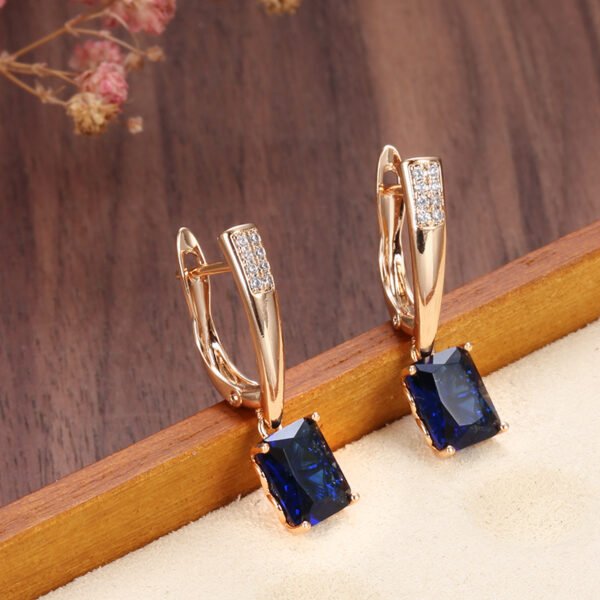 South Korea Fashion Wide Blue Zircon Women's Cold Style Square Diamond Earrings - Image 4
