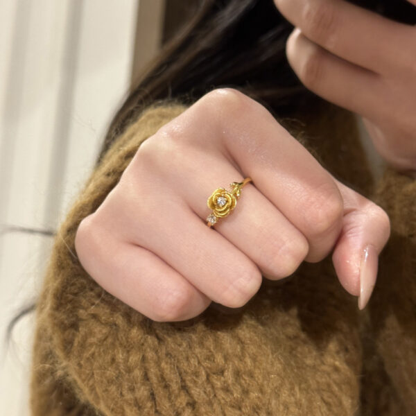 Gold Brushed Rose Shiny Diamond Ring Women's All-match High Sense Retro Affordable Luxury - Image 2