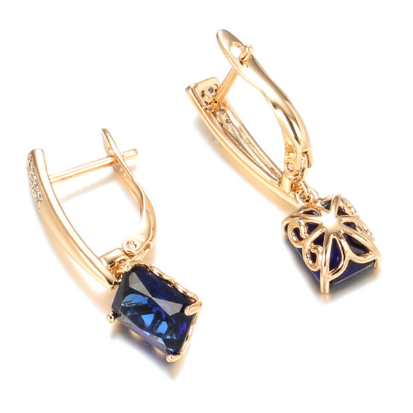 South Korea Fashion Wide Blue Zircon Women's Cold Style Square Diamond Earrings - Image 2
