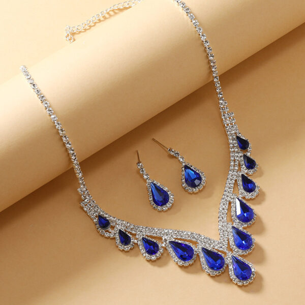 Sapphire Blue Crystal Clavicle Chain Two-piece Earrings Set - Image 5