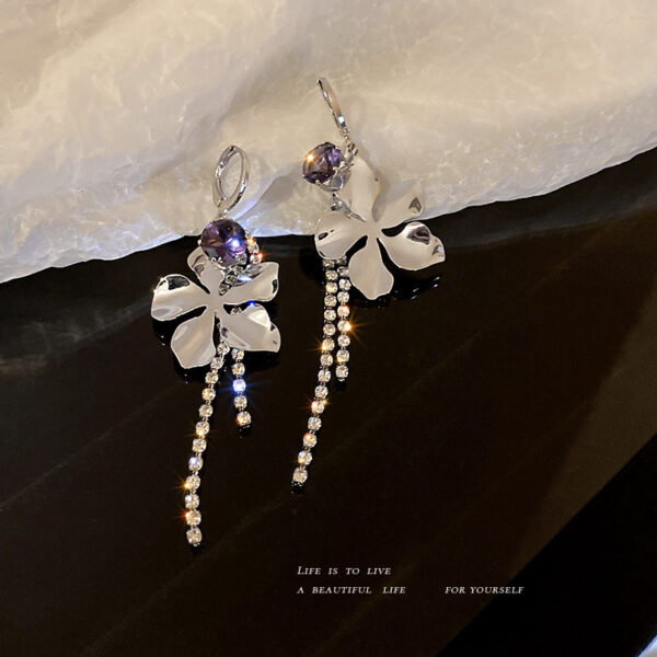 Diamond-studded Zircon Flower Tassel Earrings Metal Style - Image 3