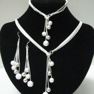 Five Thread Bead Necklace Bracelet Earring Set
