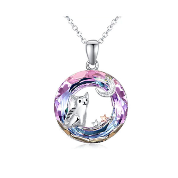 Creative Personality Colorful Crystal Cute Cat Moon XINGX Necklace - Image 2