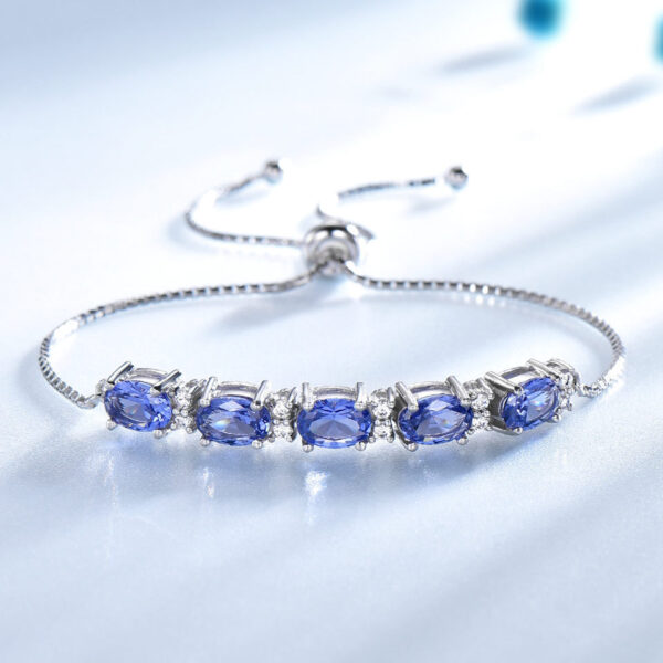 Bracelets For Women Gemstone Blue Topaz Adjustable Chain Link Bracelet - Image 2