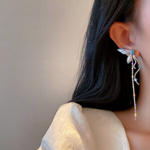 Silver Needle Korea Dongdaemun Fashion Tassel Diamond Butterfly Earrings