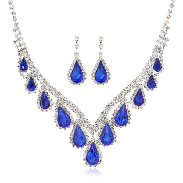 Sapphire Blue Crystal Clavicle Chain Two-piece Earrings Set - Image 7