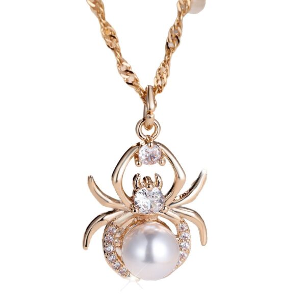 Champagne Gold Round White Diamond Pearl Spider Necklace - Image 3