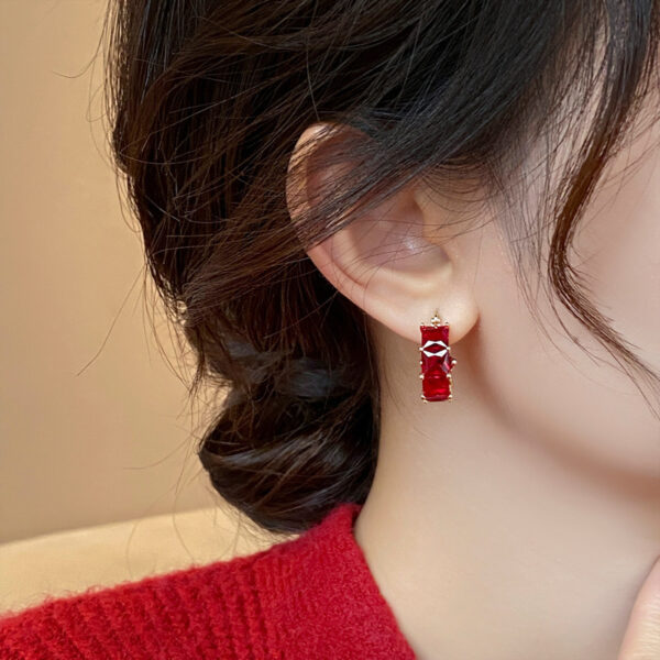 Red Square Zircon Earrings Special-interest Design - Image 3