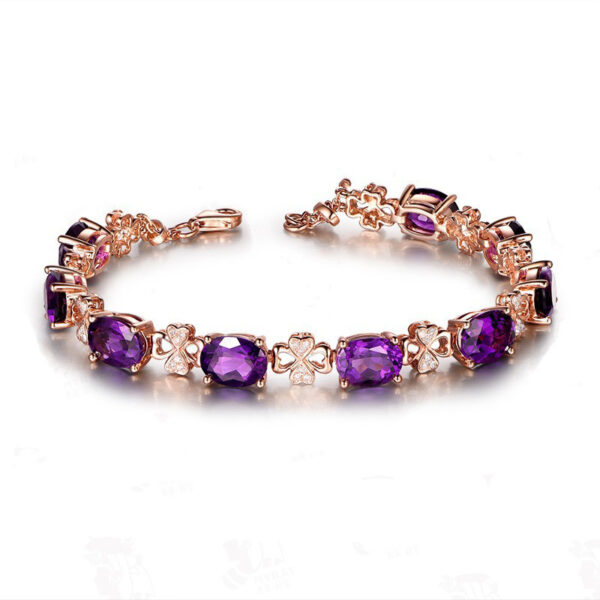 Quality Ear Hook Purple Gemstone Diamond Ring Rose Gold Collarbone Necklace Set - Image 9