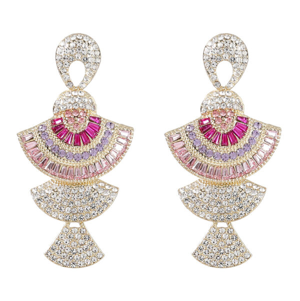 Diamond-studded Rhinestone Acrylic Multi-layer Fan-shaped Earrings Women's Trend Earrings - Image 4