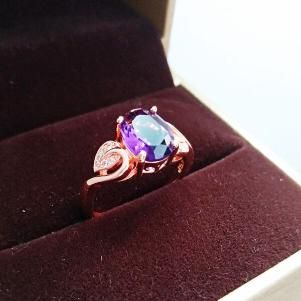 Quality Ear Hook Purple Gemstone Diamond Ring Rose Gold Collarbone Necklace Set - Image 10