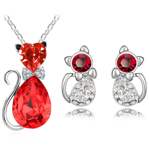Jewelry Set Austrian Crystal Cute Bow Kitten - Image 3