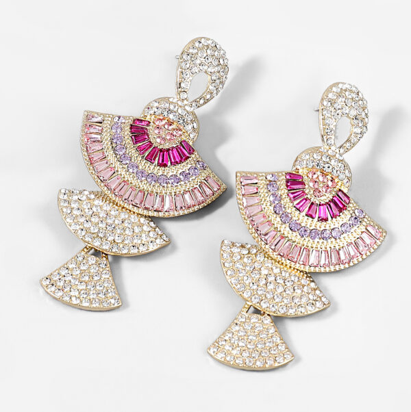 Diamond-studded Rhinestone Acrylic Multi-layer Fan-shaped Earrings Women's Trend Earrings - Image 3