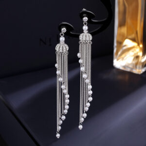 Long Tassel Crown Earrings Women's 925 Silver Needle