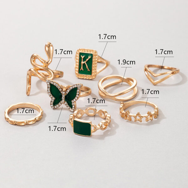 Ring Gold Green K Letter Snake Butterfly - Image 3