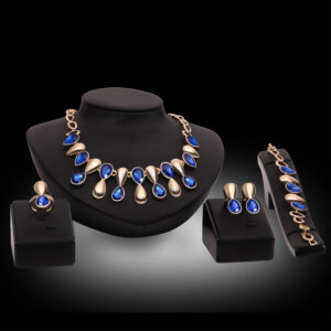 Exaggerated Gem Necklace Earring Ring Bracelet Alloy Four-piece Set