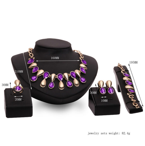 Exaggerated Gem Necklace Earring Ring Bracelet Alloy Four-piece Set - Image 7