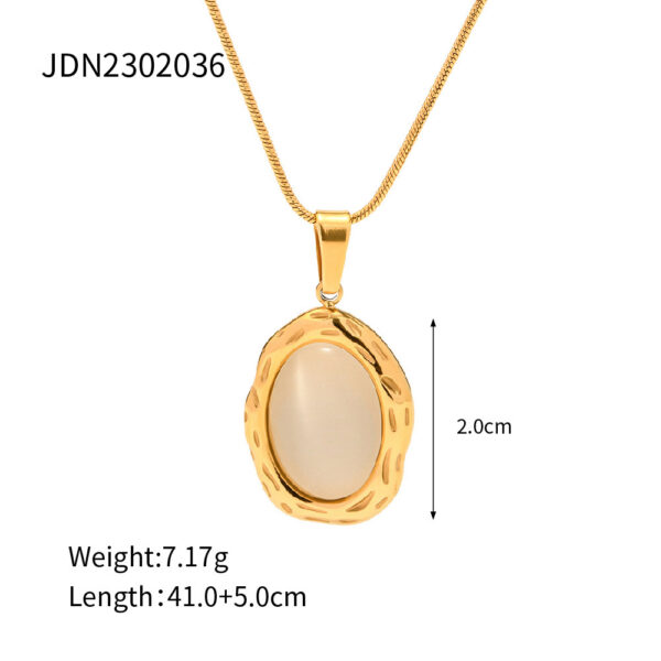 Stainless Steel 18K Gold Plated Natural Stone Pendant Necklace - Image 8