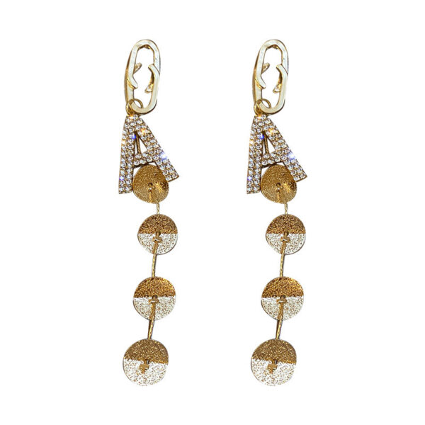 Silver Needle With Diamonds And Geometric Letters Tassel Earrings Long - Image 2