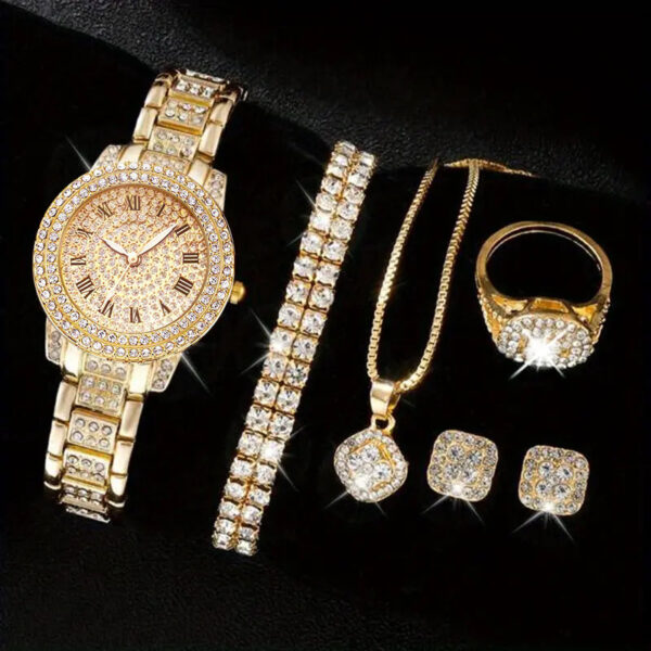 Women's Diamond Fashion Roman Quartz Watch Five-piece Set - Image 7
